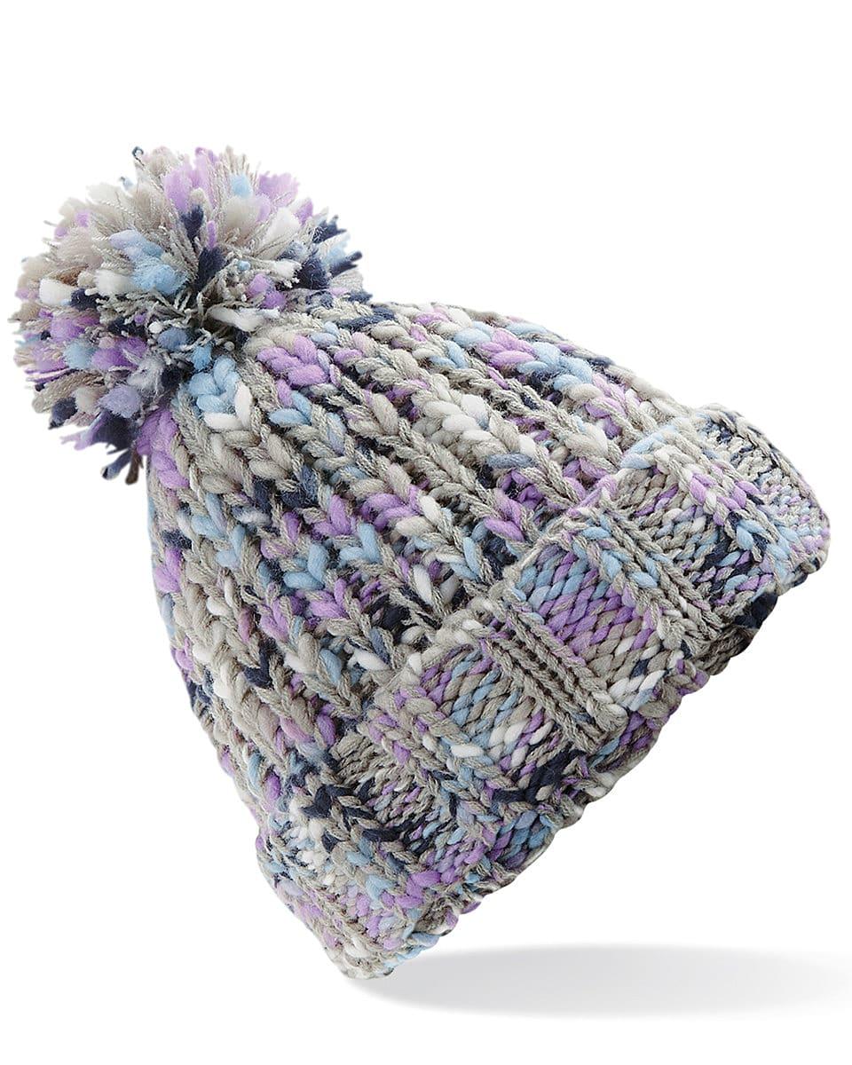 Beechfield Twister Pop Pom Beanie Hat in Lavender Twist (Product Code: B487)