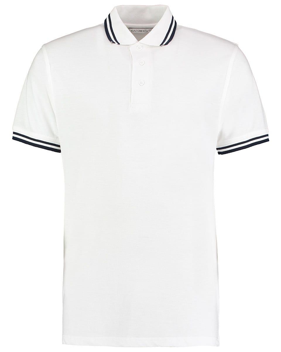 Kustom Kit Mens Tipped Pique Polo Shirt in White / Navy (Product Code: KK409)