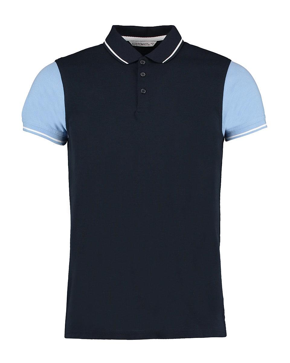 Kustom Kit Contrast Tipped Polo Shirt in Navy / Light Blue / White (Product Code: KK415)