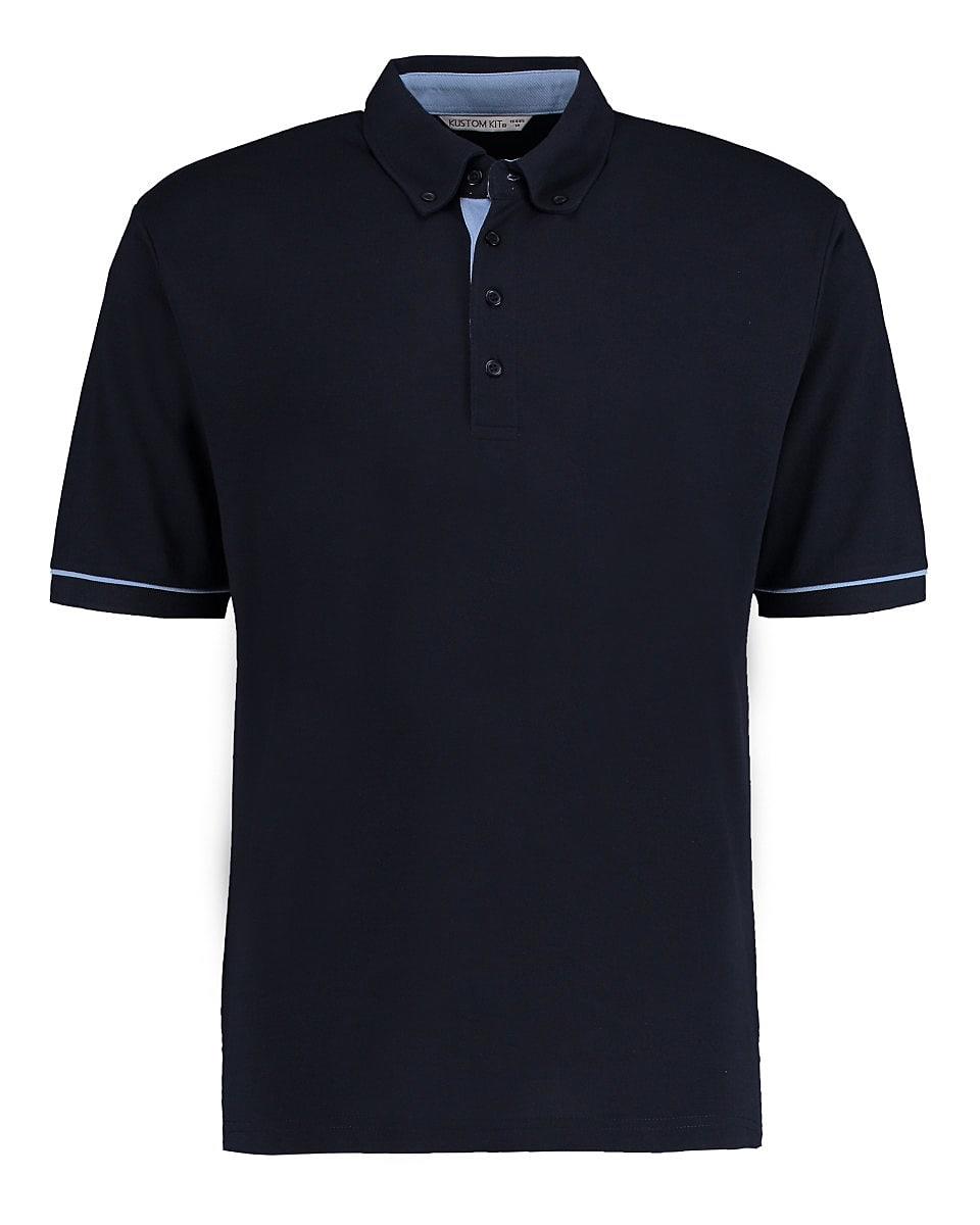 Kustom Kit Button Down Contrast Polo Shirt in Navy / Light Blue (Product Code: KK449)