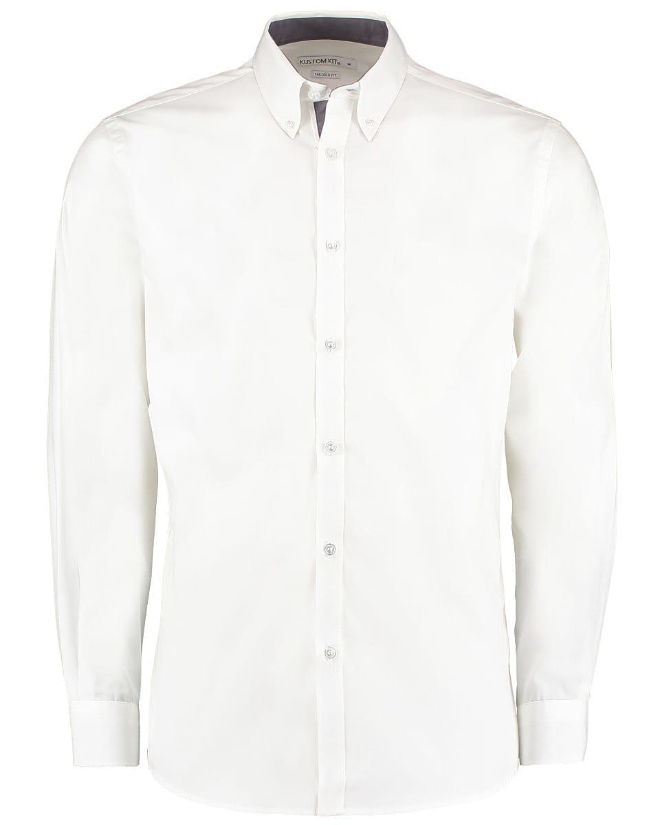 Kustom Kit Womens Long-Sleeve Poplin Shirt in White (Product Code: KK242)