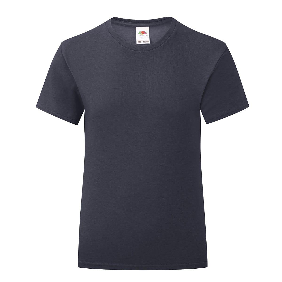 Fruit Of The Loom Girls Iconic T-Shirt in Deep Navy (Product Code: 61025)