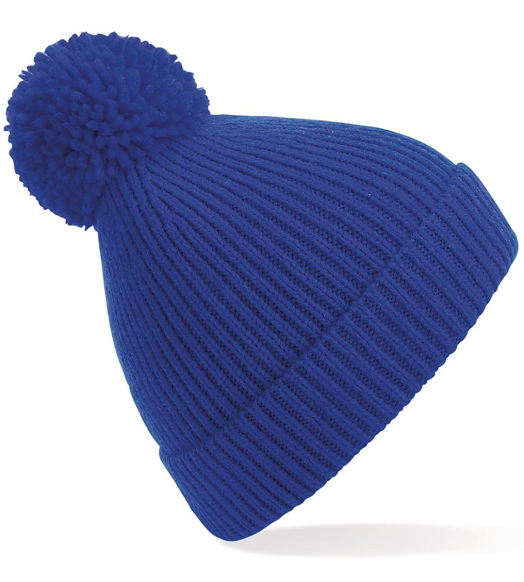 Beechfield Knit Ribbed Pom Pom Beanie Hat in Bright Royal (Product Code: B382)