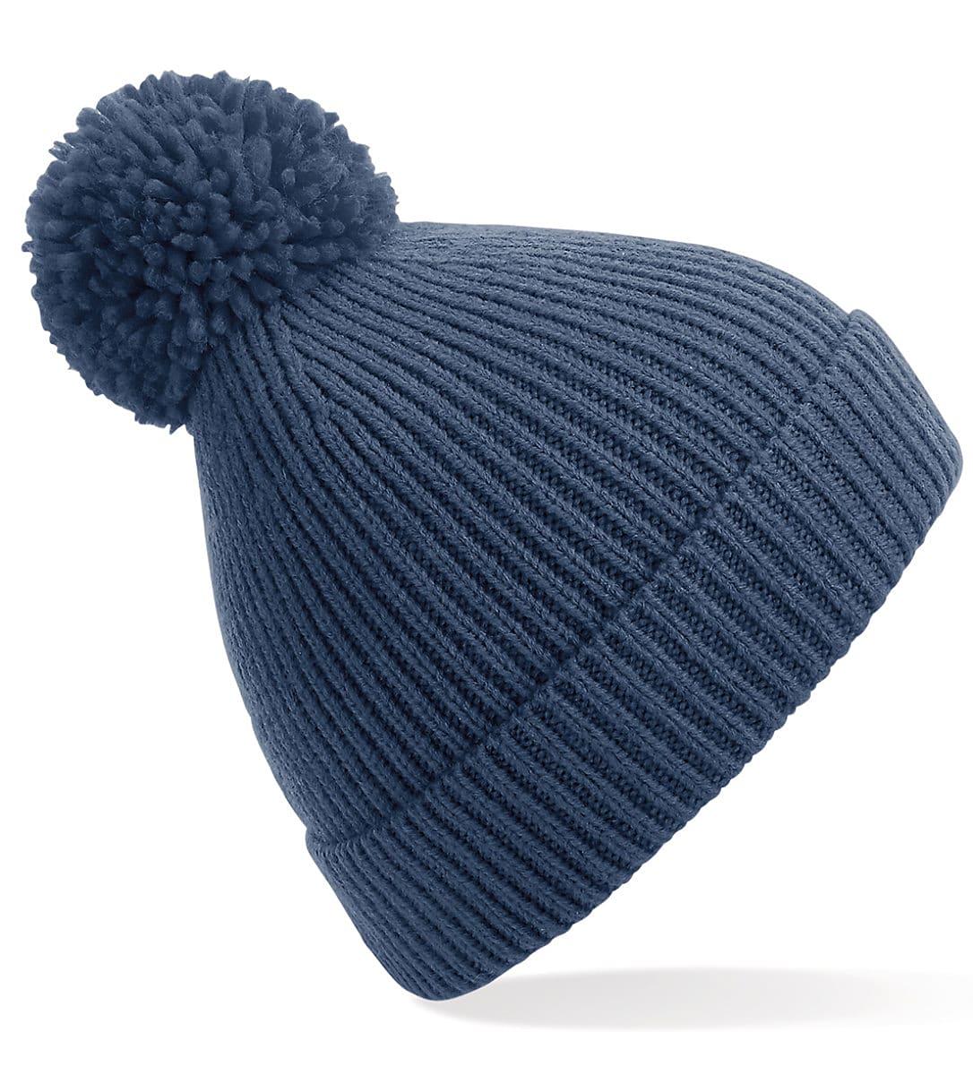 Beechfield Knit Ribbed Pom Pom Beanie Hat in Steel Blue (Product Code: B382)