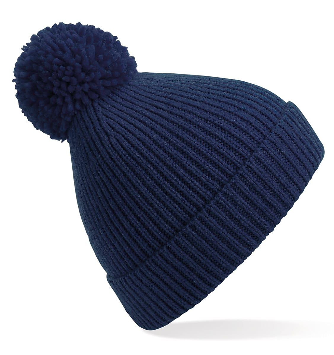Beechfield Knit Ribbed Pom Pom Beanie Hat in Oxford Navy (Product Code: B382)