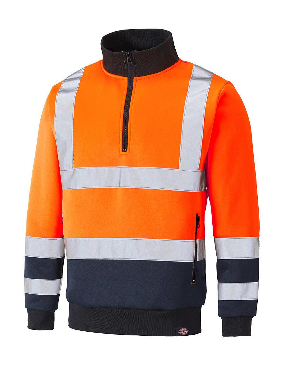 Dickies Hi-Viz Quarter Zip Sweatshirt in Hi-Viz Orange / Navy (Product Code: SA22092)