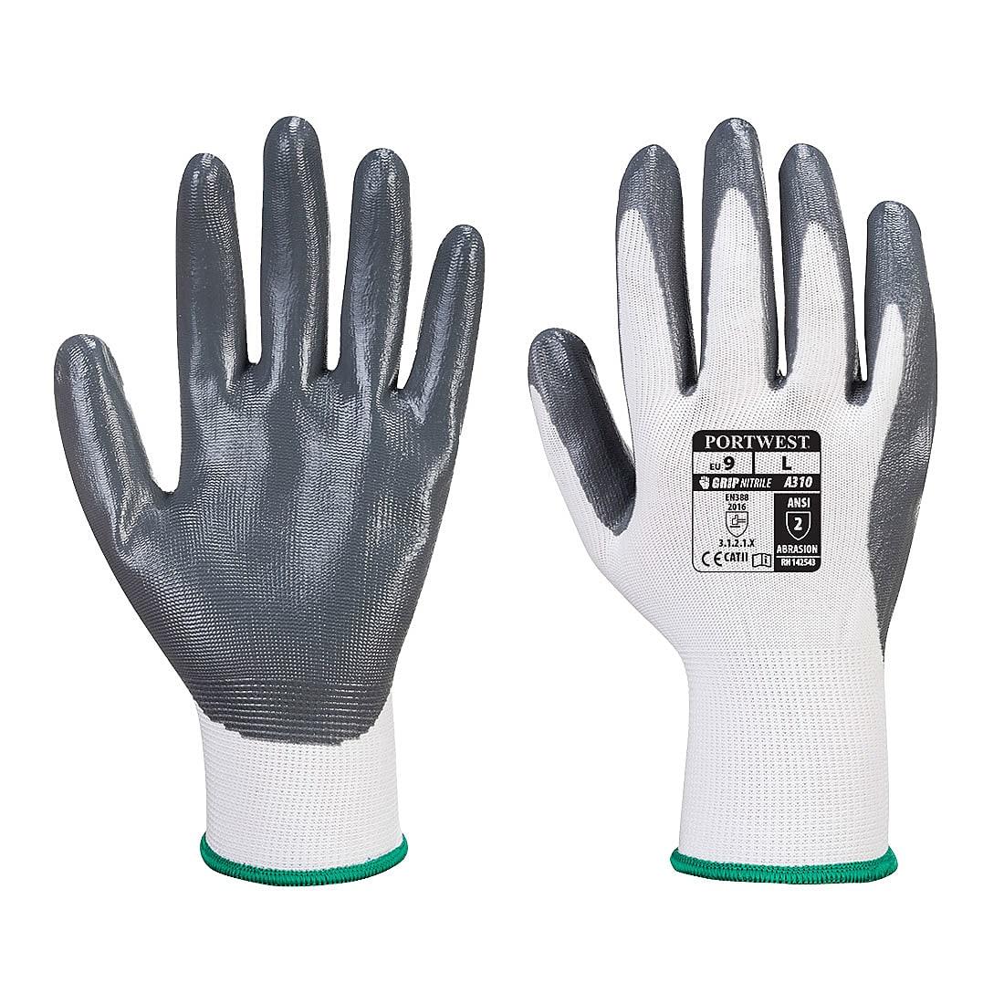 Portwest Flexo Grip Nitrile Gloves in Grey / White (Product Code: A310)