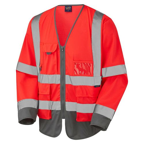 Leo Wrafton ISO 20471 Class 3 Sleeved Superior Waistcoat Red/Grey