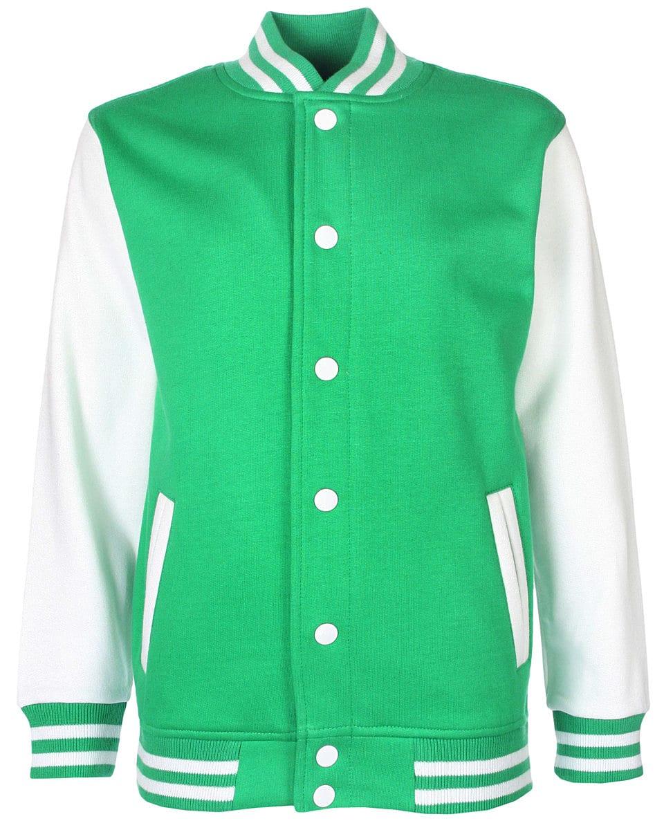 FDM Junior Varsity Jacket in Kelly Green / White (Product Code: FV002)