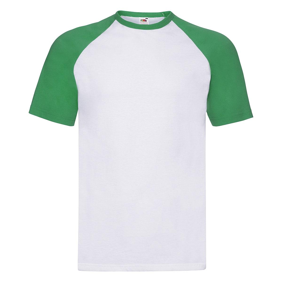 Fruit Of The Loom Short-Sleeve Baseball T-Shirt in White / Kelly Green (Product Code: 61026)