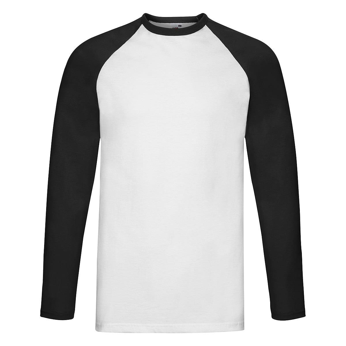 Fruit Of The Loom Long-Sleeve Baseball T-Shirt in White / Black (Product Code: 61028)