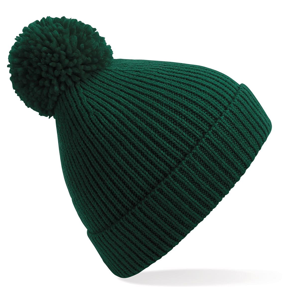 Beechfield Knit Ribbed Pom Pom Beanie Hat in Bottle Green (Product Code: B382)