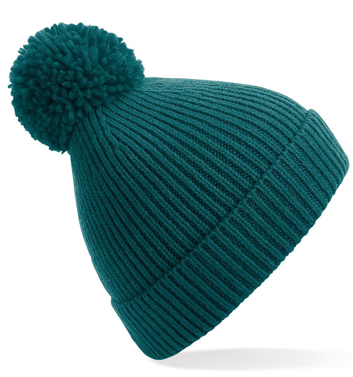 Beechfield Knit Ribbed Pom Pom Beanie Hat in Ocean Green (Product Code: B382)