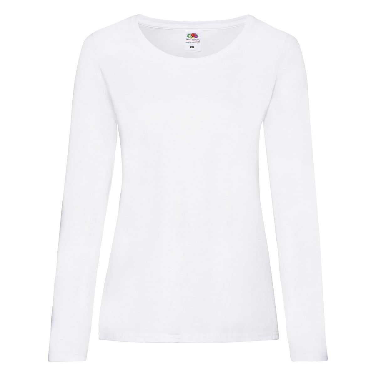 Fruit Of The Loom Lady-Fit Valueweight Long-Sleeve T-Shirt in White (Product Code: 61404)