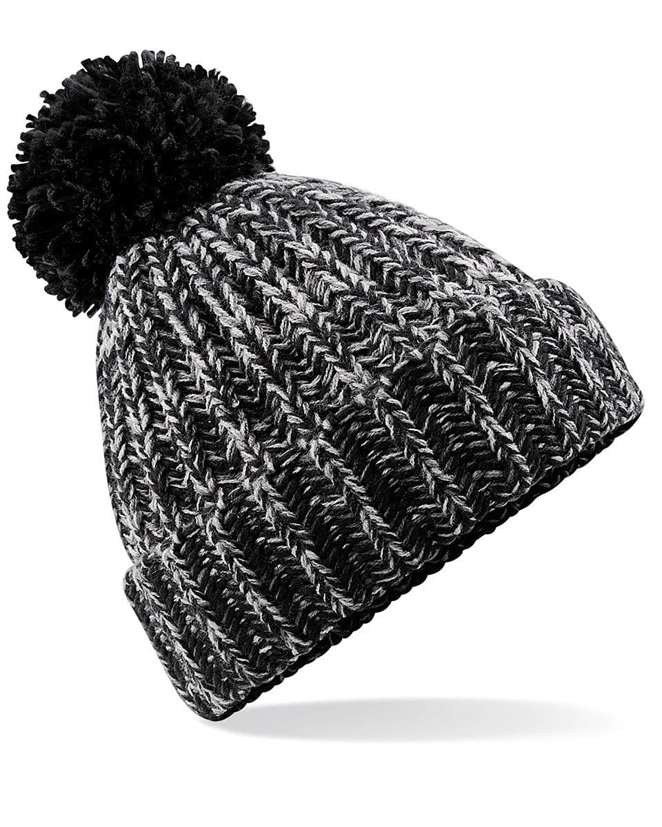 Beechfield Twist-Knit Pom Pom Beanie Hat in Black Twist (Product Code: B485)
