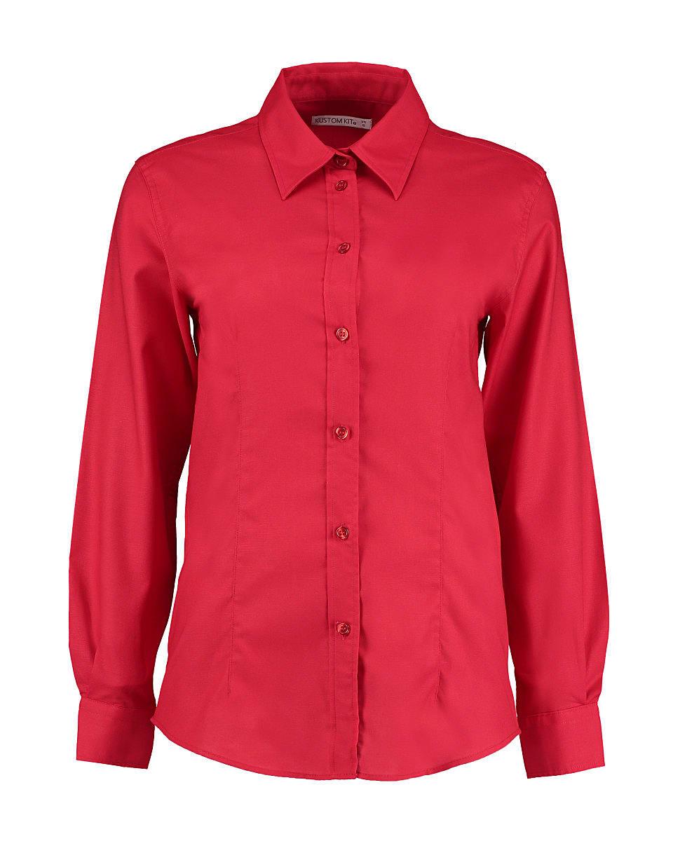 Kustom Kit Womens Workwear Oxford Long-Sleeve Shirt in Red (Product Code: KK361)
