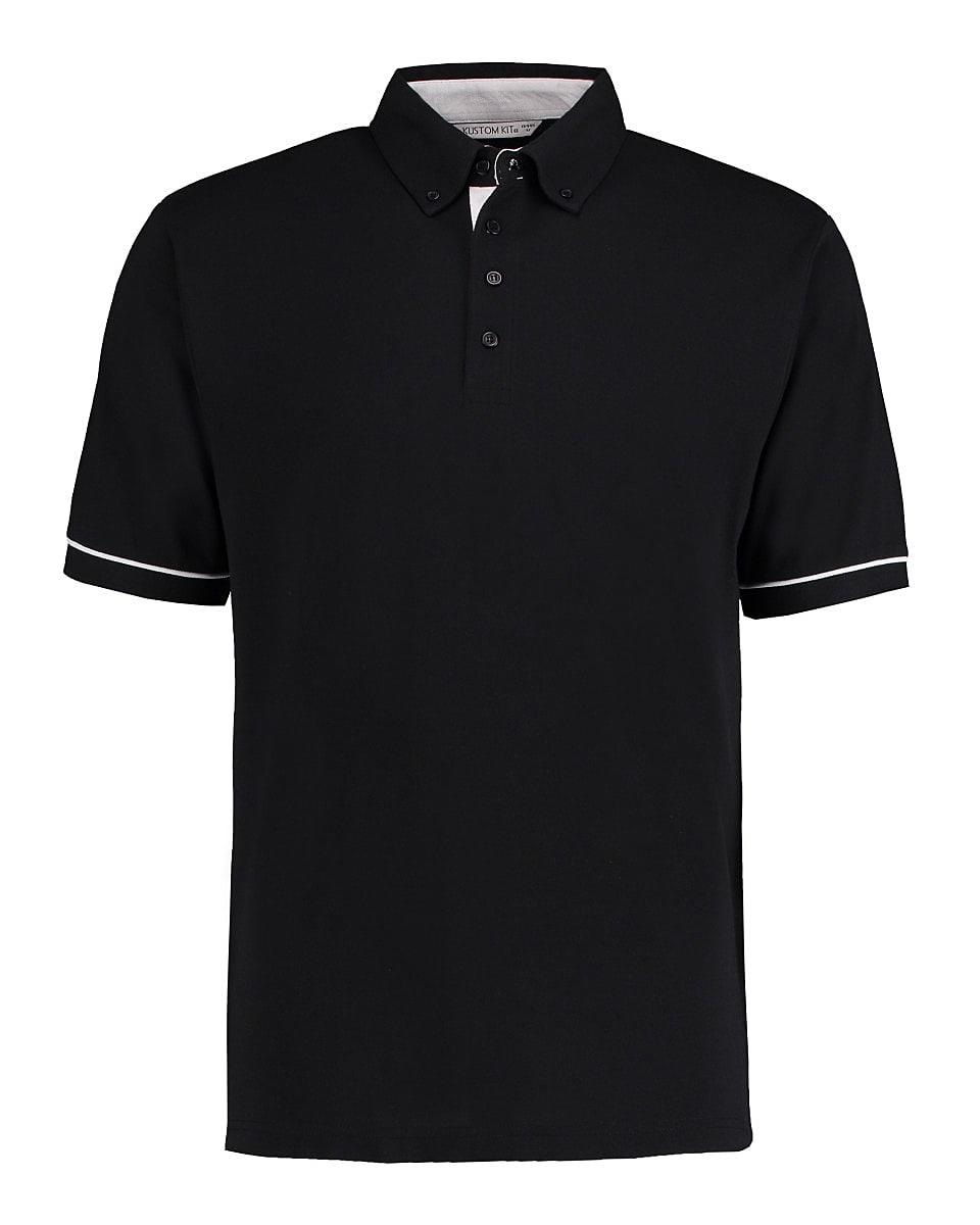 Kustom Kit Button Down Contrast Polo Shirt in Black / White (Product Code: KK449)