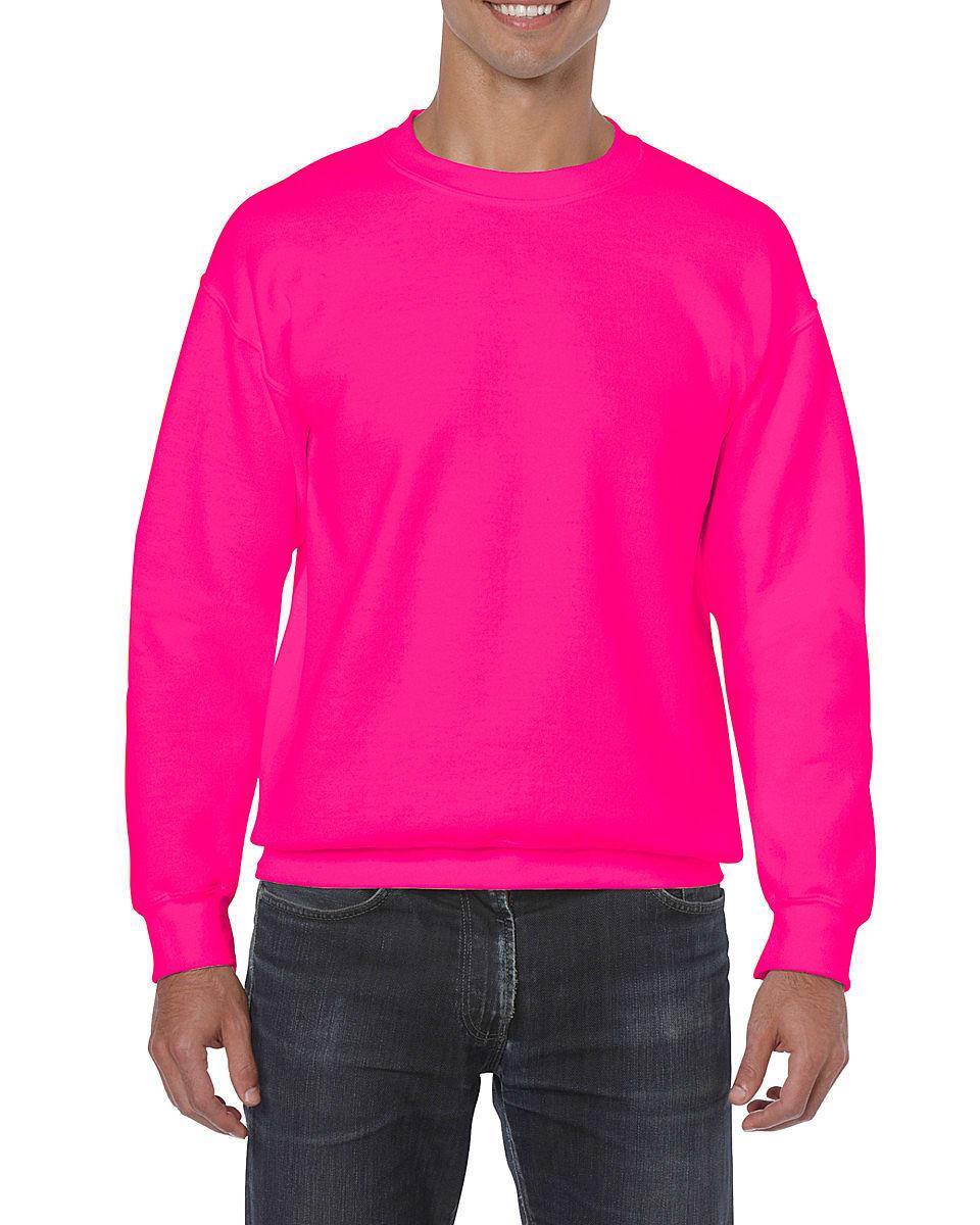 Gildan Heavy Blend Adult Crewneck Sweatshirt in Safety Pink (Product Code: 18000)
