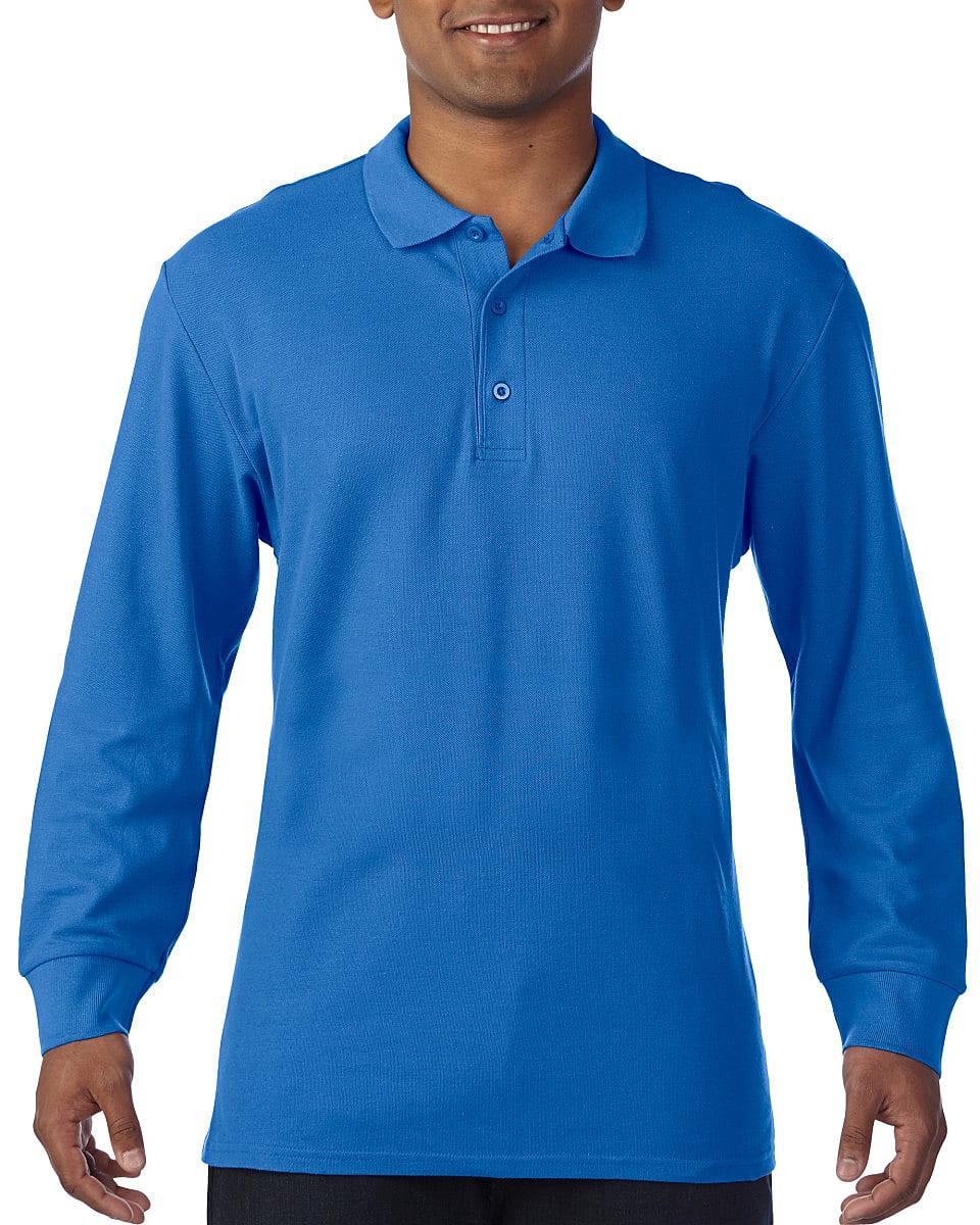 Gildan Premium Cotton Long-Sleeve Polo Shirt in Royal Blue (Product Code: 85900)