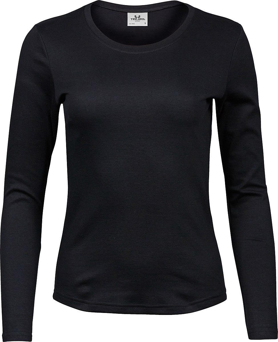 Tee Jays Womens Long-Sleeve Interlock T-Shirt in Black (Product Code: TJ590)