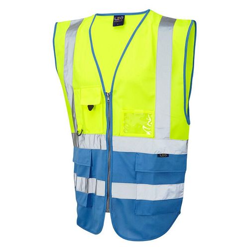 Leo Lynton ISO 20471 Class 1 Superior Waistcoat Yellow/Deep Sky Blue