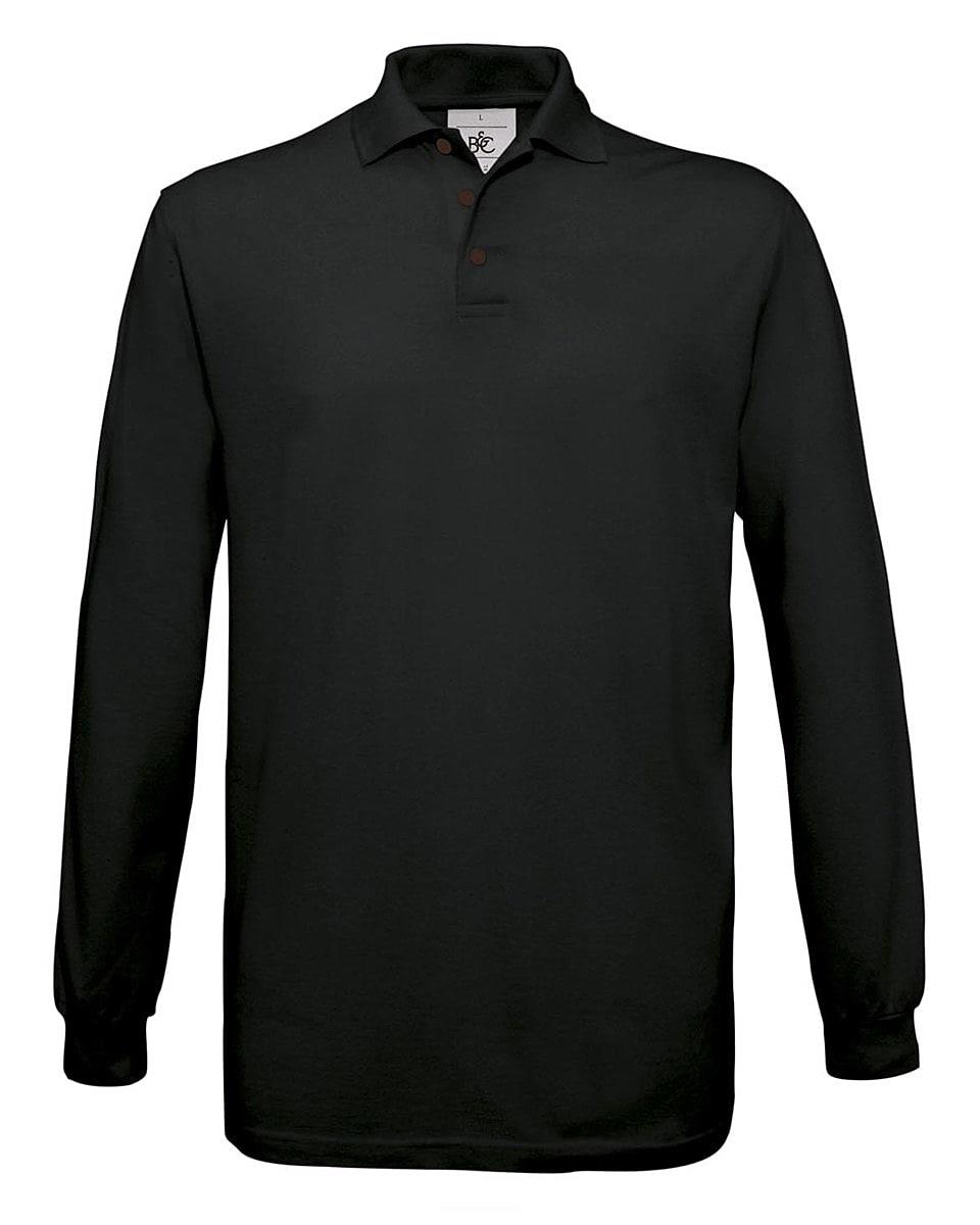 B&C Safran Long-Sleeve Polo Shirt in Black (Product Code: PU414)