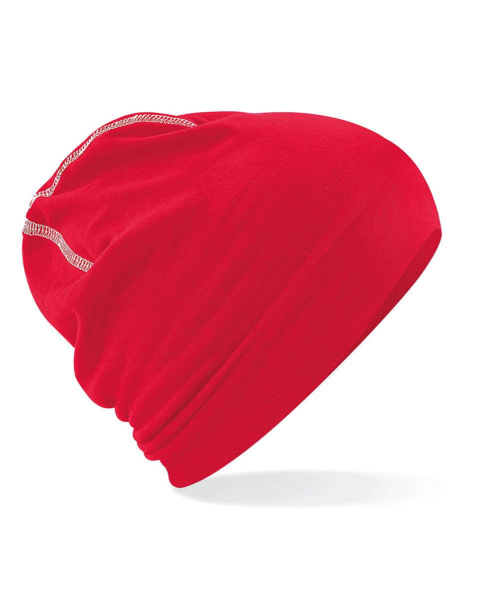 Beechfield Hemsedal Cotton Beanie Hat in Classic Red / White (Product Code: B366)