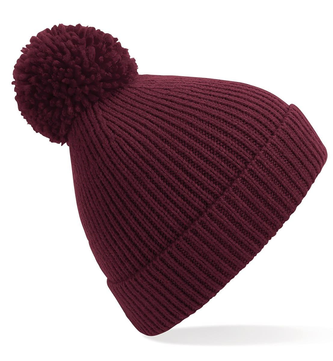 Beechfield Knit Ribbed Pom Pom Beanie Hat in Burgundy (Product Code: B382)