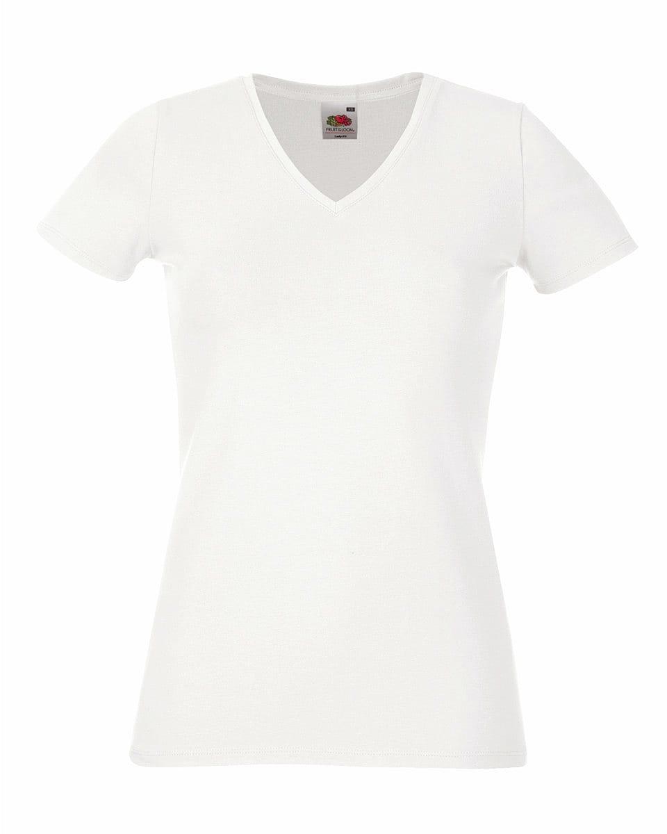 Fruit Of The Loom Lady-Fit V-Neck T-Shirt in White (Product Code: 61382)
