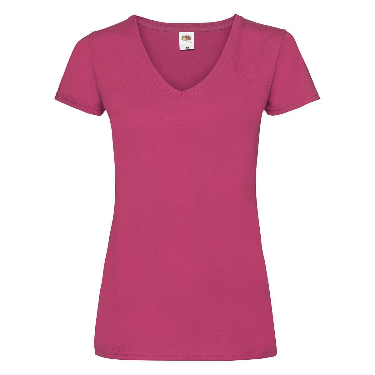 Fruit Of The Loom Lady-Fit Valueweight V-Neck T-Shirt in Fuchsia (Product Code: 61398)