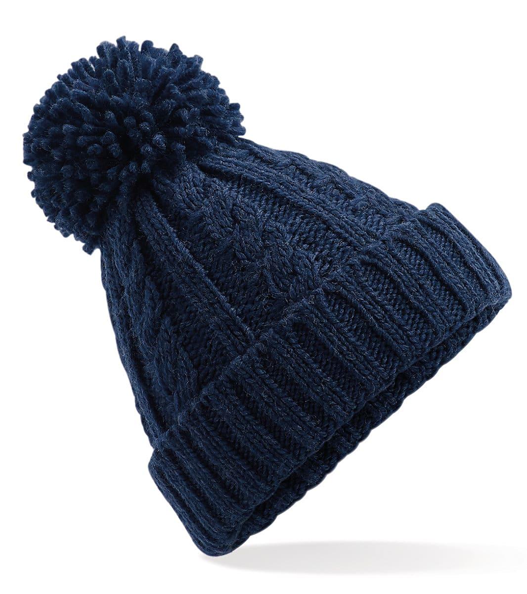 Beechfield Cable Knit Melange Beanie Hat in Navy Blue (Product Code: B480)