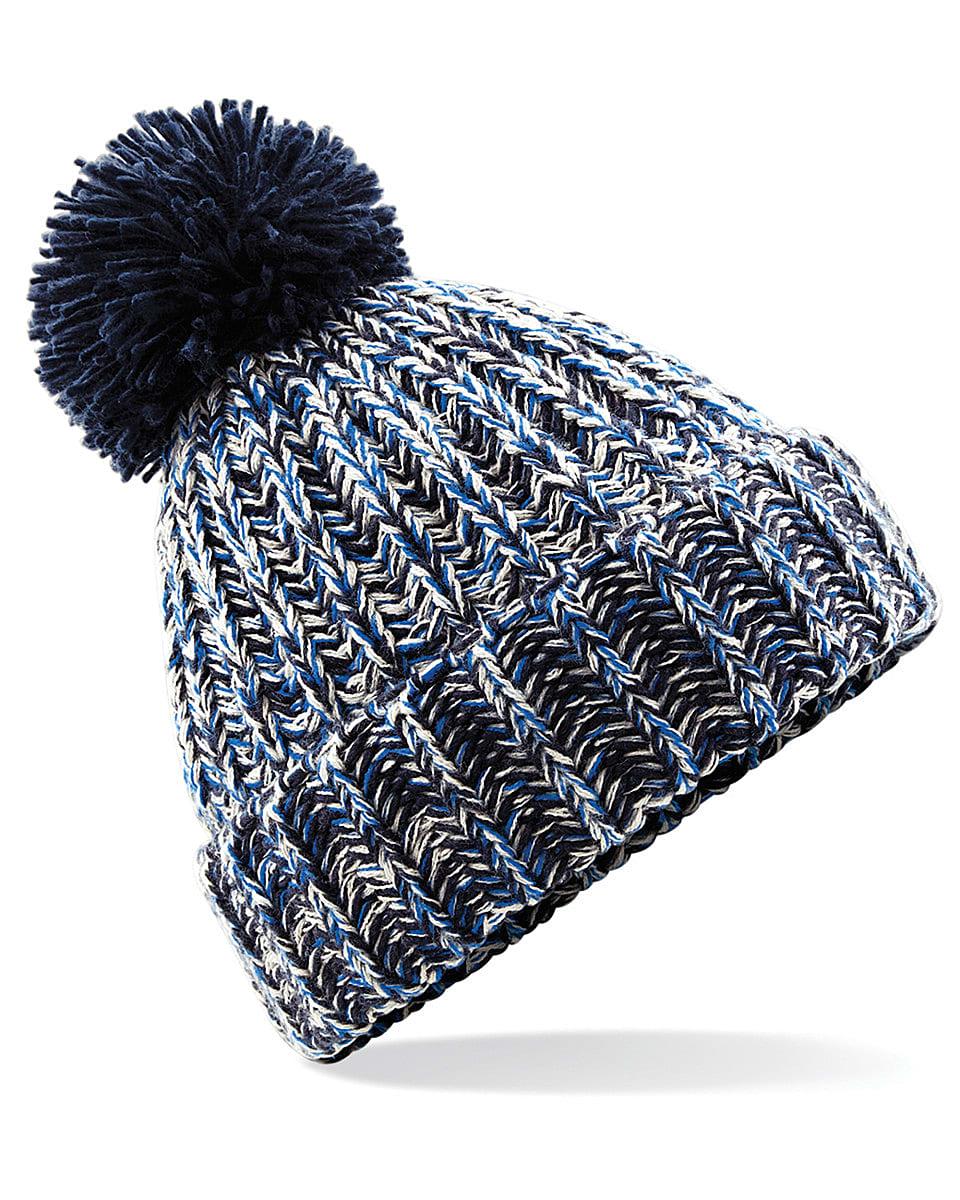 Beechfield Twist-Knit Pom Pom Beanie Hat in Navy Twist (Product Code: B485)