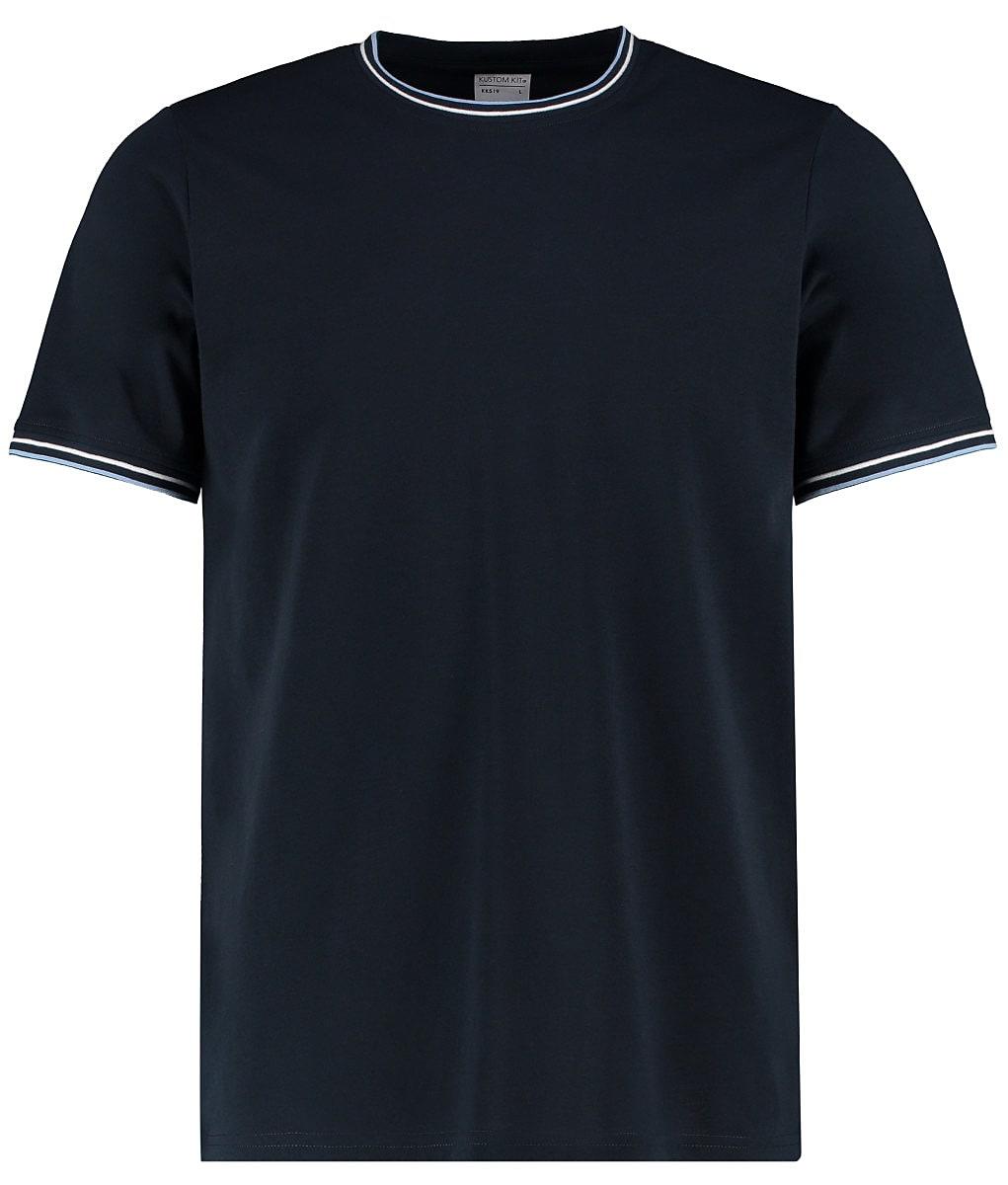 Kustom Kit Mens Tipped T-Shirt in Navy / White / Light Blue (Product Code: KK519)