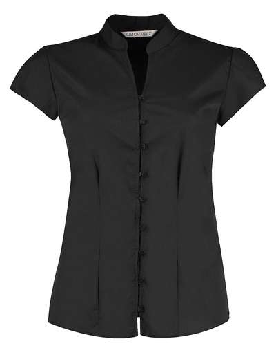 Kustom Kit Womens Continental Blouse Mandarin Collar Cap Sleeve
