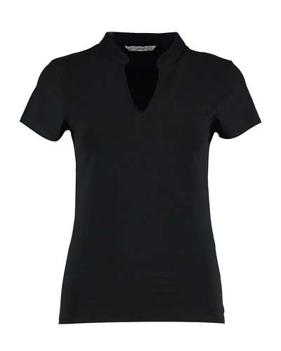 Kustom Kit Womens Corporate Short-Sleeve V-Neck Mandarin Collar Top