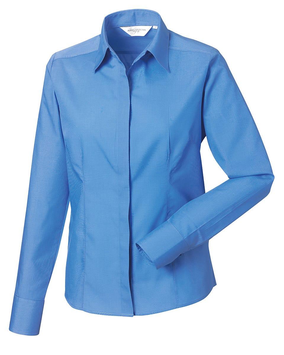 Russell Collection Ladies Long Sleeve Business Office Workwear Poplin Shirt New