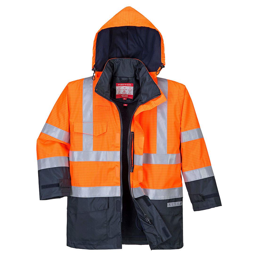 Portwest Bizflame Rain Hi-Viz Multi-Protection Jacket in Orange / Navy (Product Code: S779)