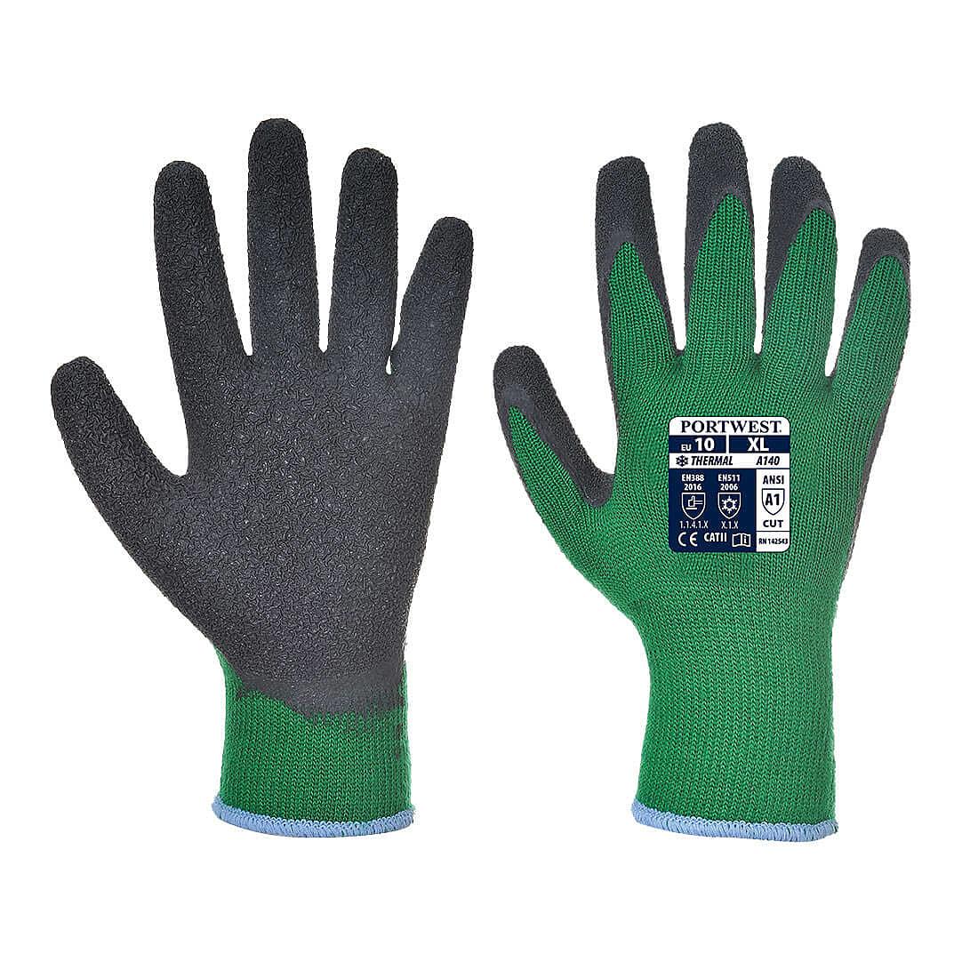 Portwest Thermal Grip Gloves - Latex in Green / Black (Product Code: A140)