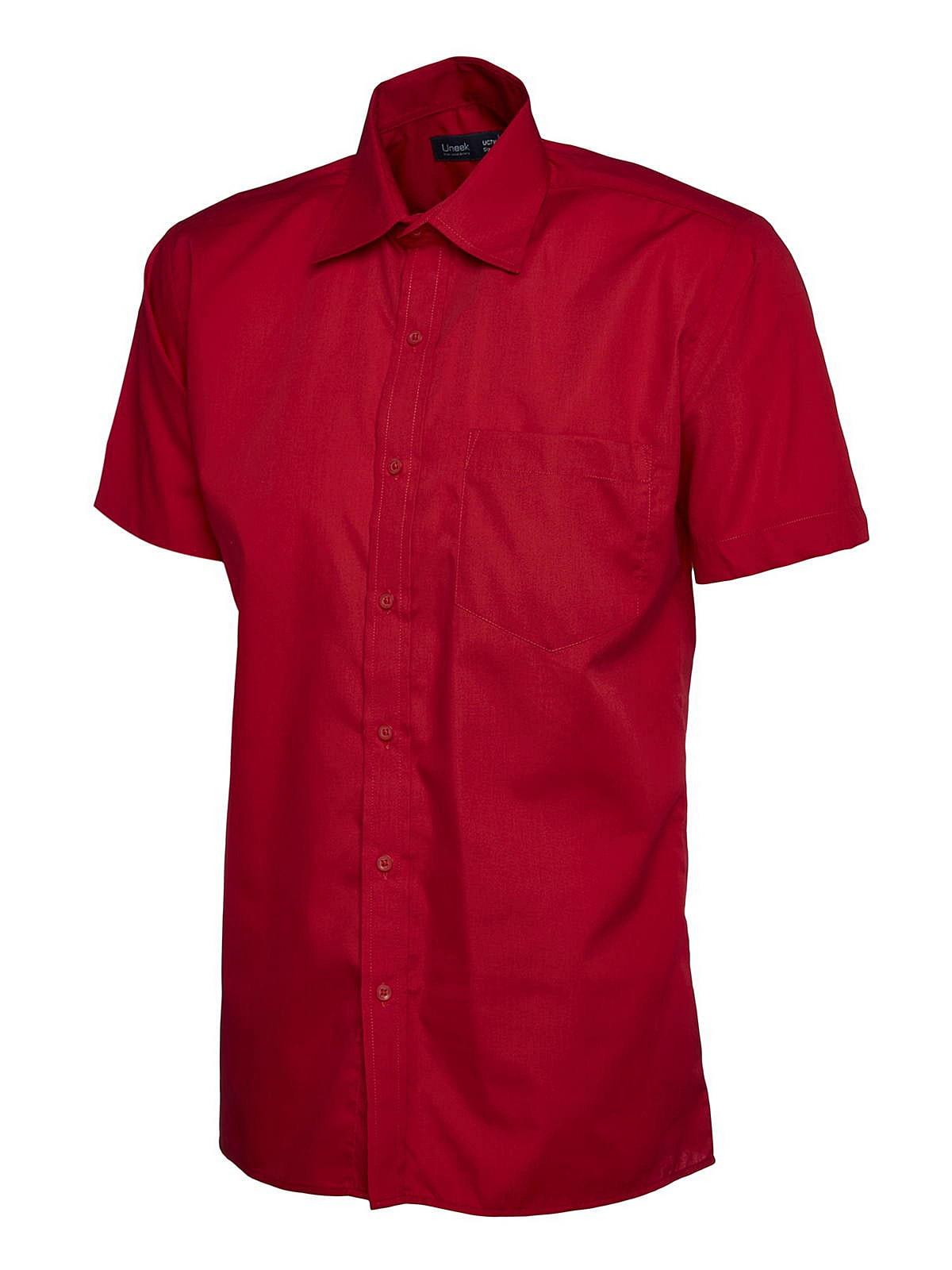 Uneek UC710 ? Mens Poplin Half Sleeve Shirt in Red (Product Code: UC710)