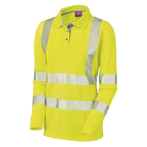 Leo Pollyfield ISO 20471 Class 2 Coolviz Ultra Women's Sleeved Polo Shirt Yellow