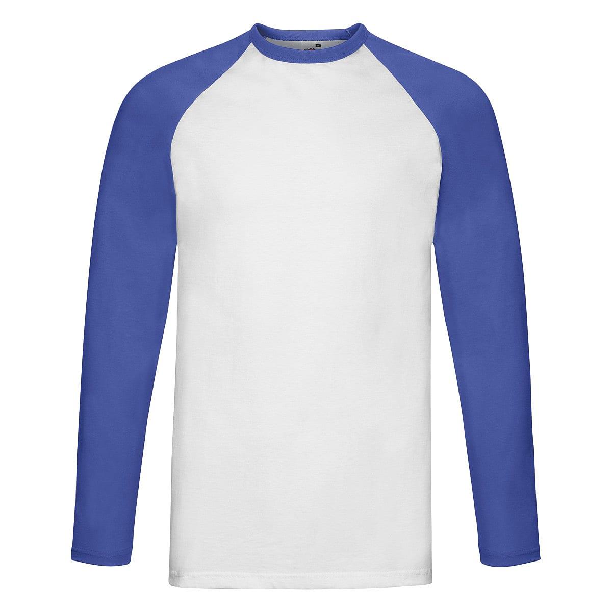 Fruit Of The Loom Long-Sleeve Baseball T-Shirt in White / Royal Blue (Product Code: 61028)