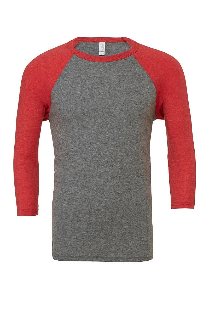 Bella Canvas 3/4 Baseball T-Shirt in Grey / Red Triblend (Product Code: CA3200)