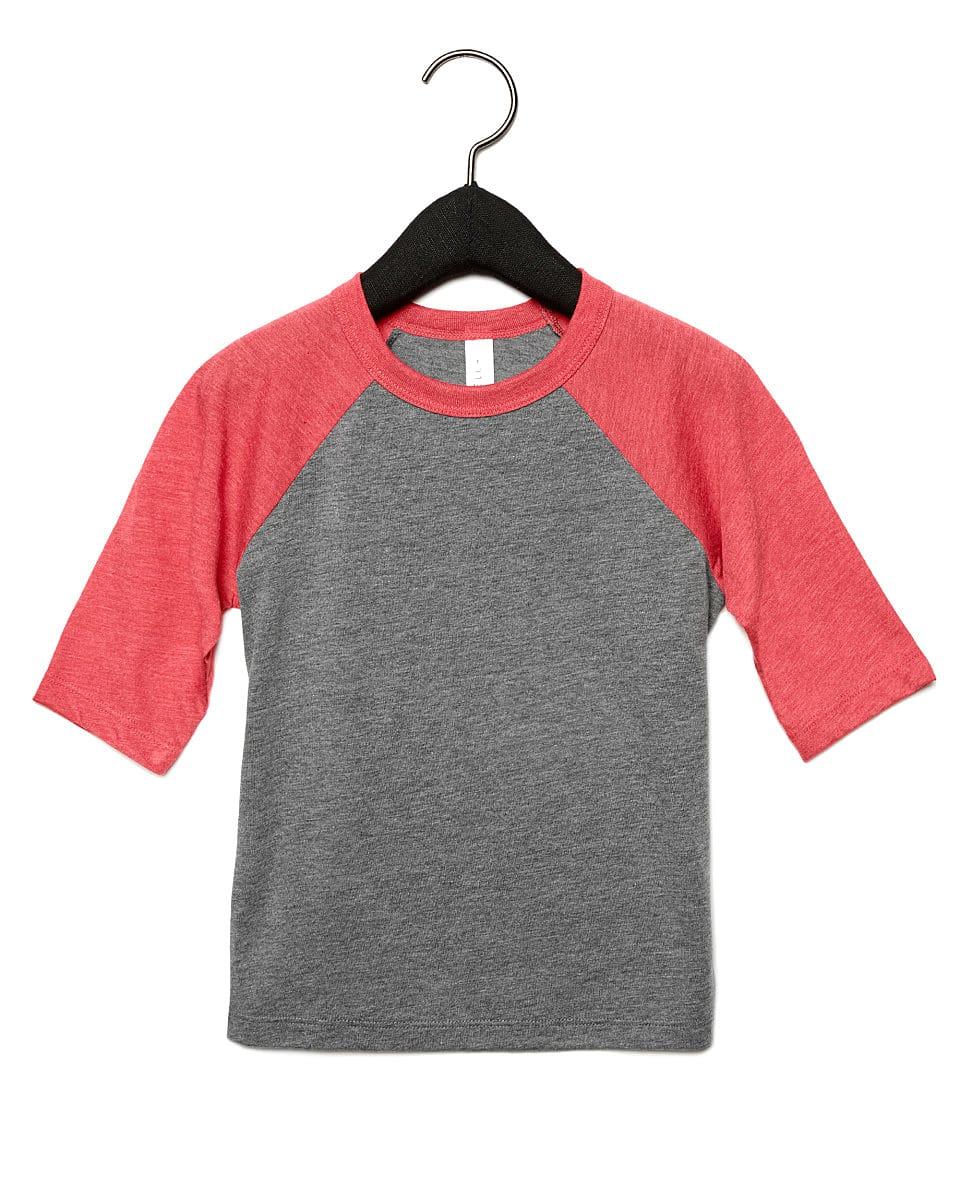 Bella Canvas Toddler 3/4 Baseball T-Shirt in Grey / Red Triblend (Product Code: CA3200T)