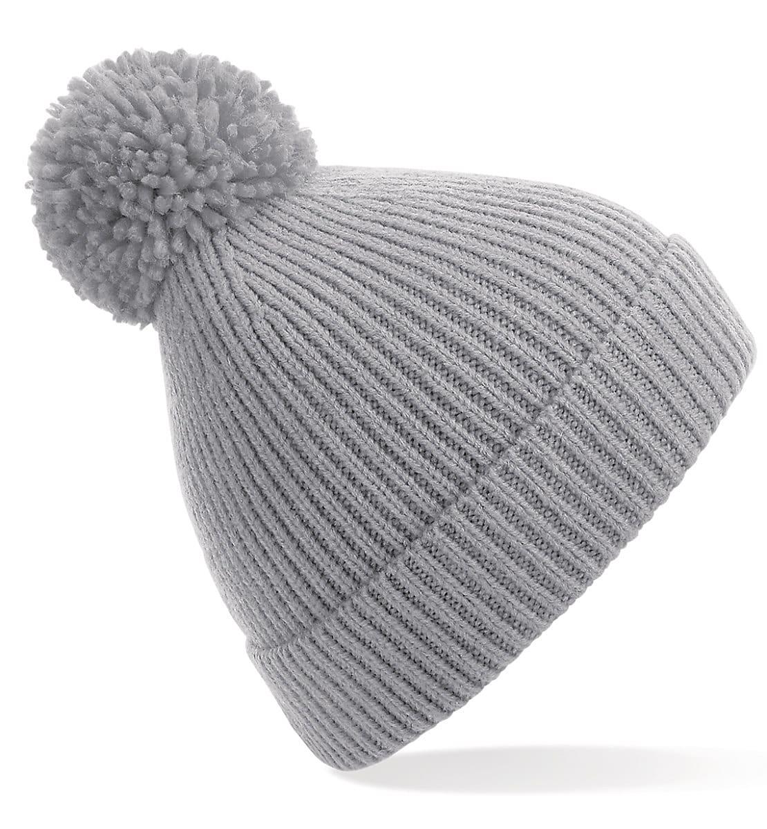 Beechfield Knit Ribbed Pom Pom Beanie Hat in Light Grey (Product Code: B382)