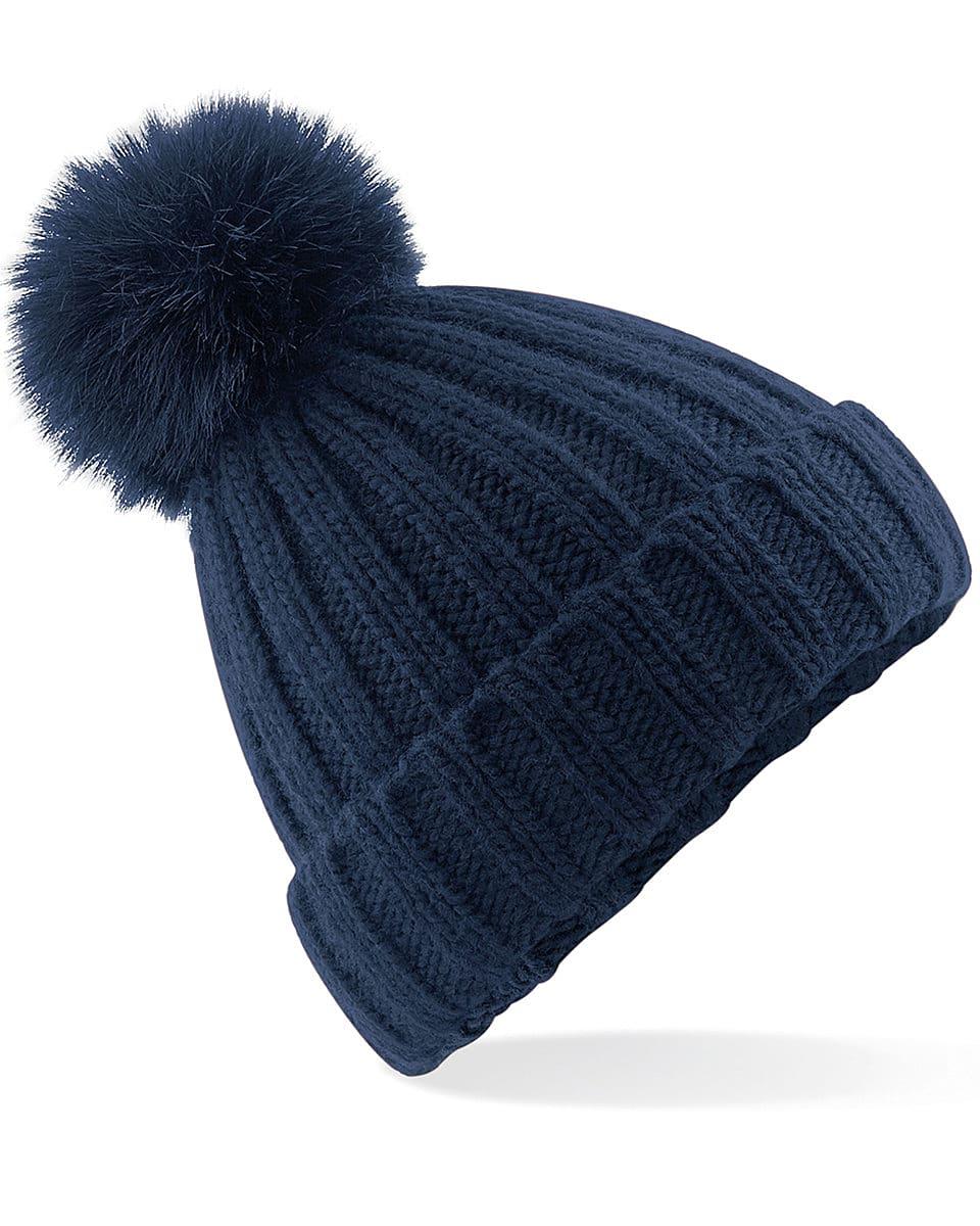 Beechfield Verbier Fur Pop Pom Beanie Hat in Navy Blue (Product Code: B413)