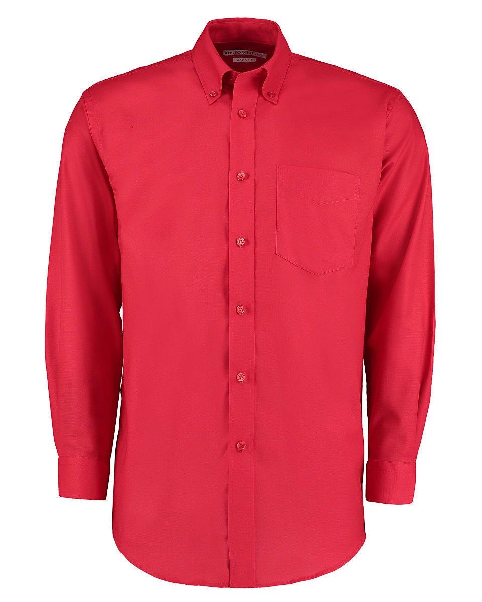 Kustom Kit Mens Workwear Oxford Long-Sleeve Shirt in Red (Product Code: KK351)