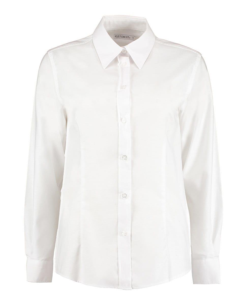 Kustom Kit Womens Workwear Oxford Long-Sleeve Shirt in White (Product Code: KK361)
