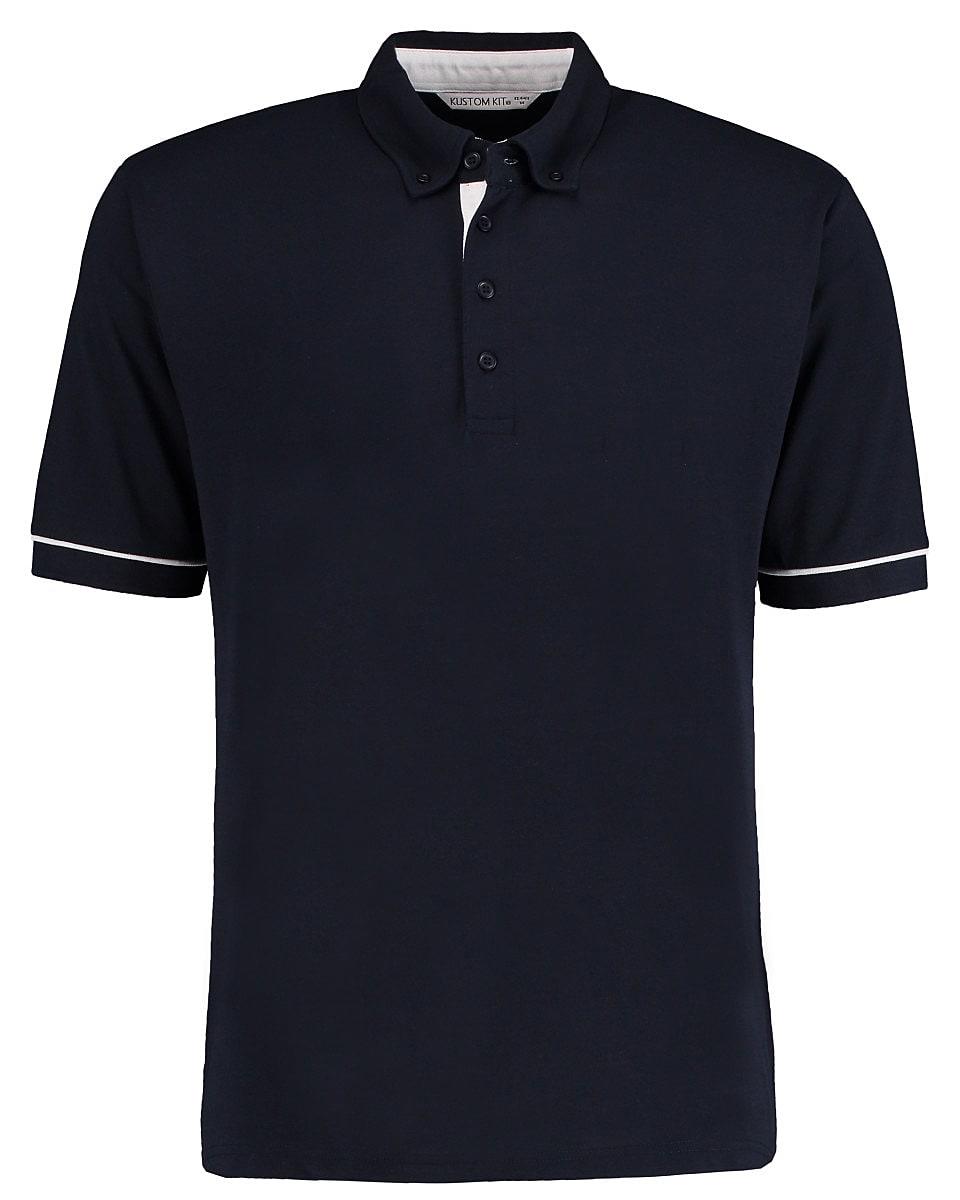 Kustom Kit Button Down Contrast Polo Shirt in Navy / White (Product Code: KK449)