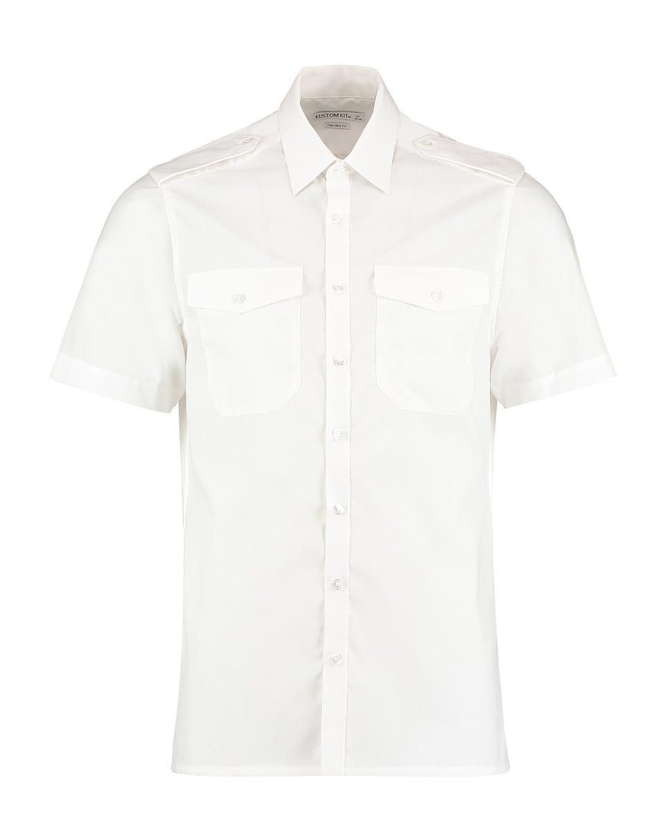 Kustom Kit Mens Short-Sleeve Pilot Shirt in White (Product Code: KK133)