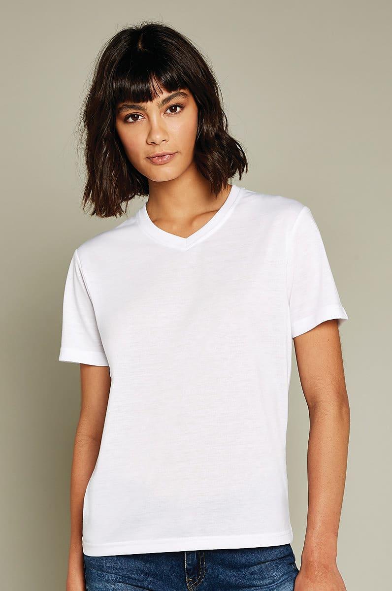 Xpres Womens Short-Sleeve Subli Plus V-Neck T-Shirt in White (Product Code: XP522)